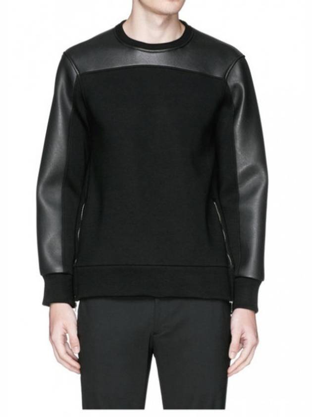 Men's Leather Mix Neoprene Sweatshirt Black - NEIL BARRETT - BALAAN 3