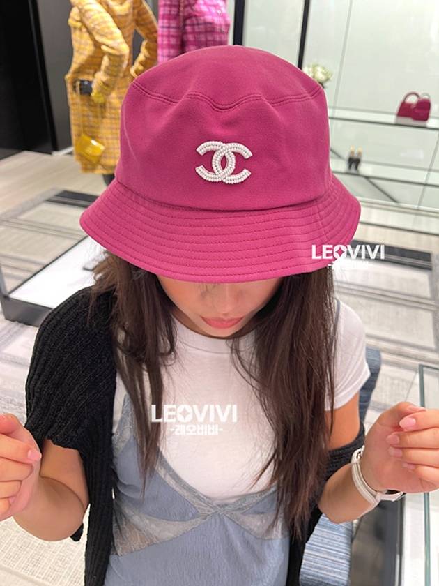 CC Logo Cotton Claw Bucket Hat Bungeoji Pink M Size AA8956 - CHANEL - BALAAN 4