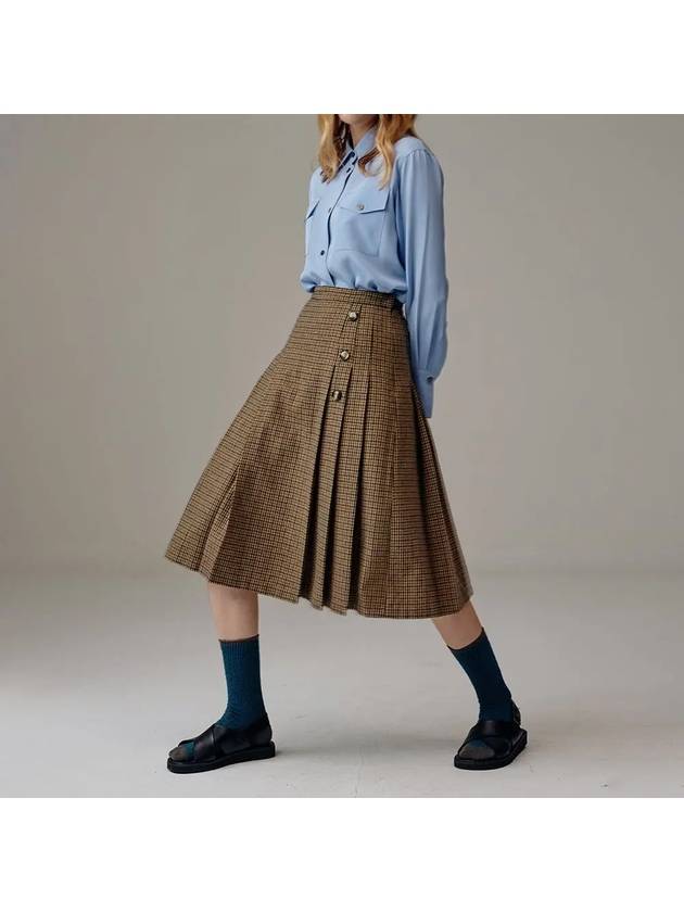 Check Wool Pleats Skirt Brown - VOYONN - BALAAN 5