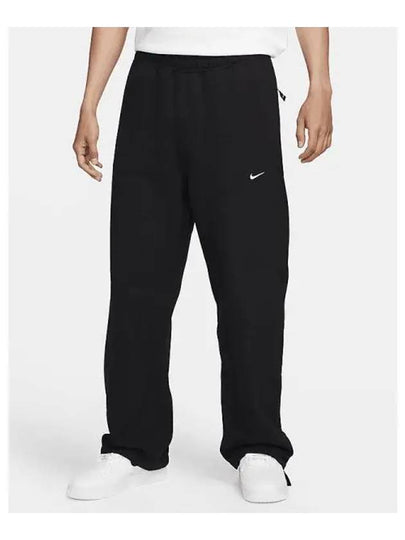 Sportswear Swoosh Open Hem Fleece Pants M Black White FN3343 010 - NIKE - BALAAN 2