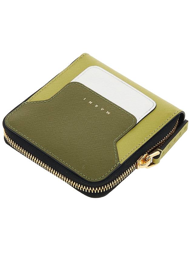 Logo Printed Round Zip Leather Half Wallet Green - MARNI - BALAAN 5