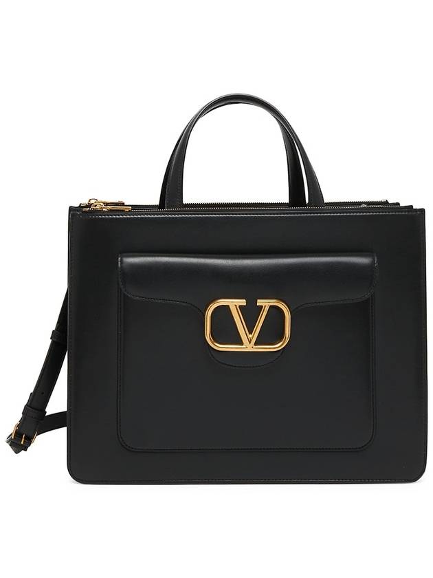 V Logo Zipper Leather Shoulder Bag Black - VALENTINO - BALAAN 2