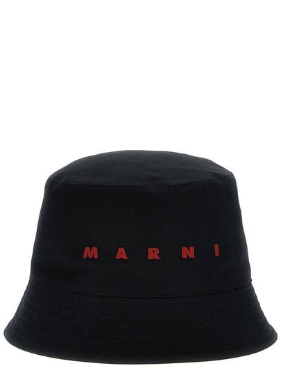 Embroidered Logo Cotton Bucket Hat Black - MARNI - BALAAN 2