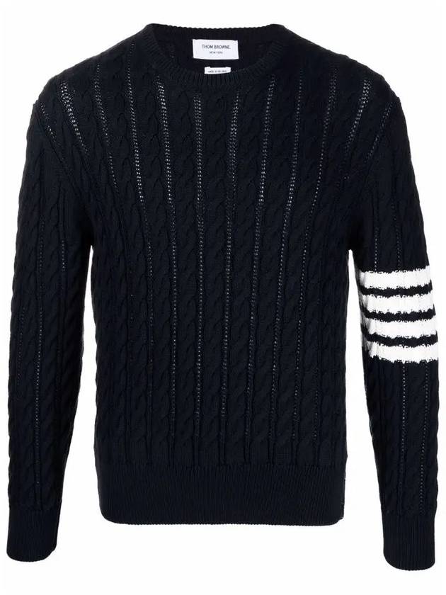 Diagonal Armband Cable Knit Top Navy - THOM BROWNE - BALAAN 3