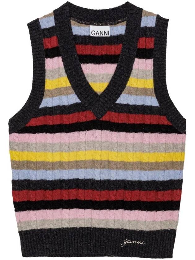 V-Neck Striped Knit Vest - GANNI - BALAAN 1