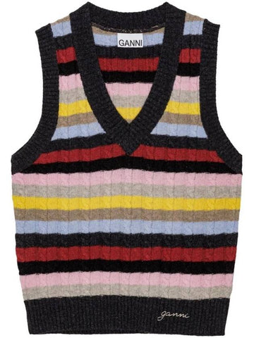 V-Neck Striped Knit Vest - GANNI - BALAAN 1