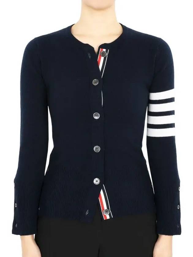 Cashmere Crew Neck Cardigan Navy - THOM BROWNE - BALAAN 3