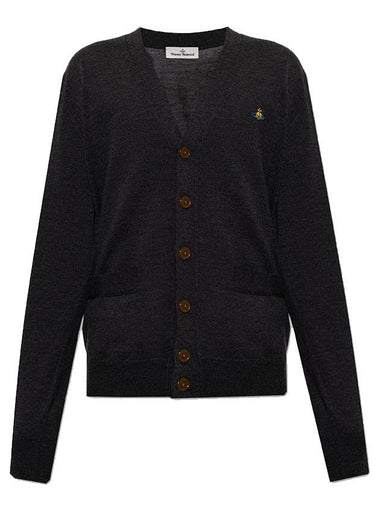 Men's Logo Wool V-Neck Cardigan Vintage Black - VIVIENNE WESTWOOD - BALAAN 1