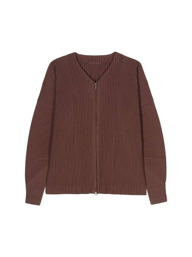 Pleated Zip-Up Cardigan Brown - ISSEY MIYAKE - BALAAN 1