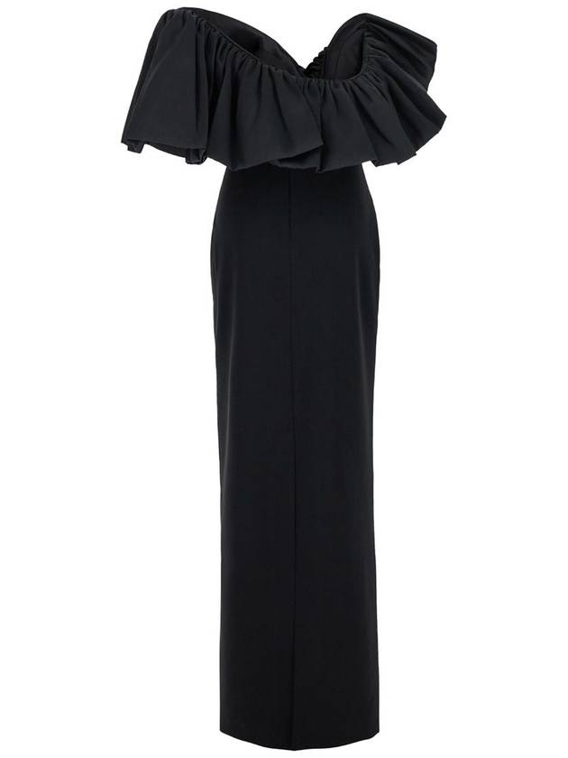 'Cassia' Black Maxi Dress With Asymmetric Neckline And Ruched Details In Tech Fabric Woman - SOLACE LONDON - BALAAN 3