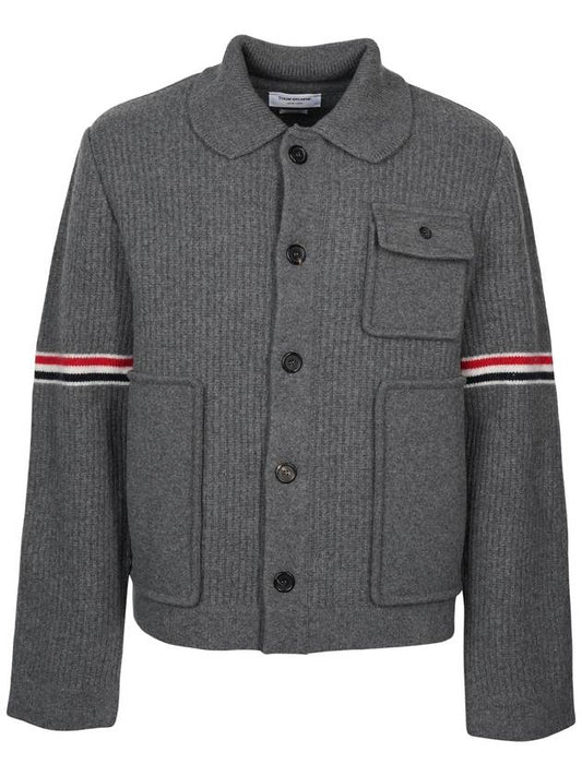 Men's Voile Wool Stripe Workman Jacket Gray - THOM BROWNE - BALAAN.