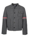 Men's Voile Wool Stripe Workman Jacket Grey - THOM BROWNE - BALAAN 1