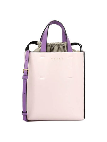 Color Block Logo Print Leather Tote Bag Purple - MARNI - BALAAN 1