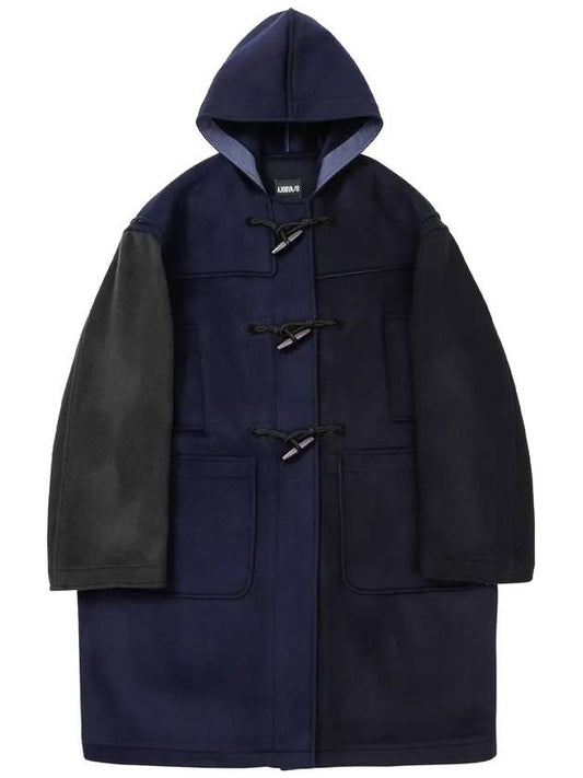 Men's Oversized Wool Mix Duffel Coat Navy - AJOBYAJO - BALAAN 2