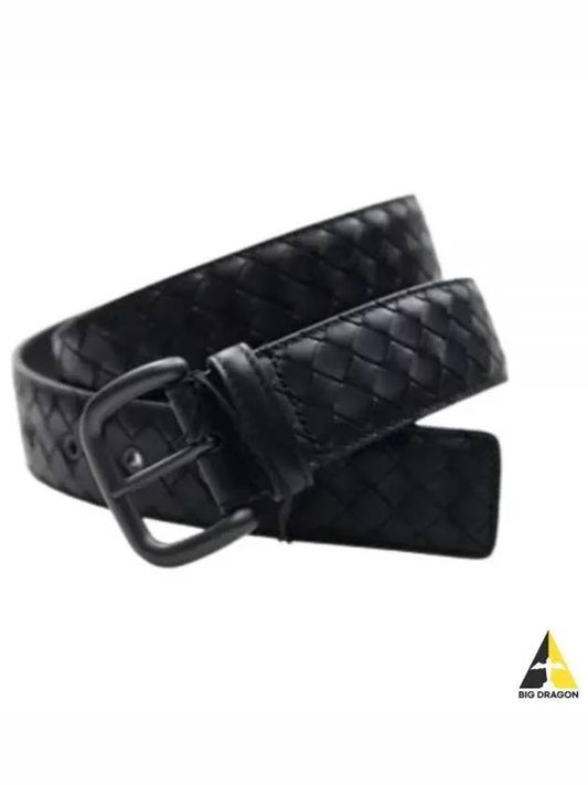 Men's Intrecciato Weaving Leather Belt Black - BOTTEGA VENETA - BALAAN 2