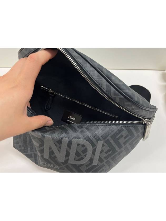 FF jacquard logo print fabric leather belt bag black gray - FENDI - BALAAN 7