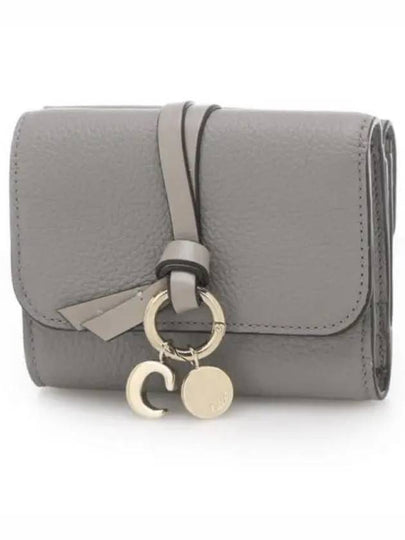 Alphabet Grain Leather Flap Small Half Wallet Grey - CHLOE - BALAAN 2