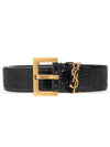 Cassandra Square Crocodile Leather Buckle Belt Black - SAINT LAURENT - BALAAN 1