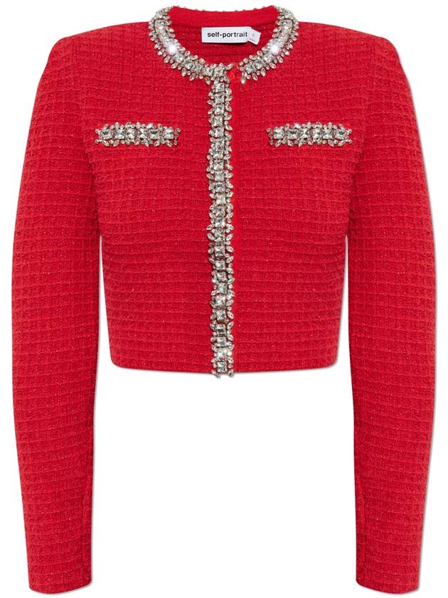 Self Portrait Tweed Blazer With Shimmering Crystals, Women's, Red - SELF PORTRAIT - BALAAN 1