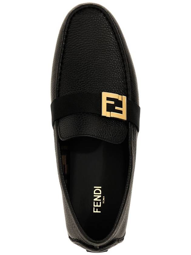 Logo Plaque Leather Driving Shoes Black - FENDI - BALAAN 4