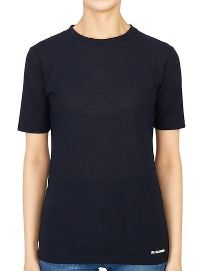 Women's Logo Hem Slim Cotton Short Sleeve T-Shirt Navy - JIL SANDER - BALAAN 2