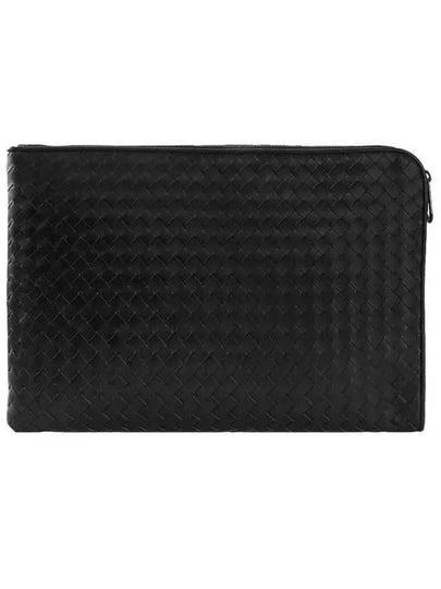 Intrecciato Weaving Zipper Medium Clutch Bag Black - BOTTEGA VENETA - BALAAN 2