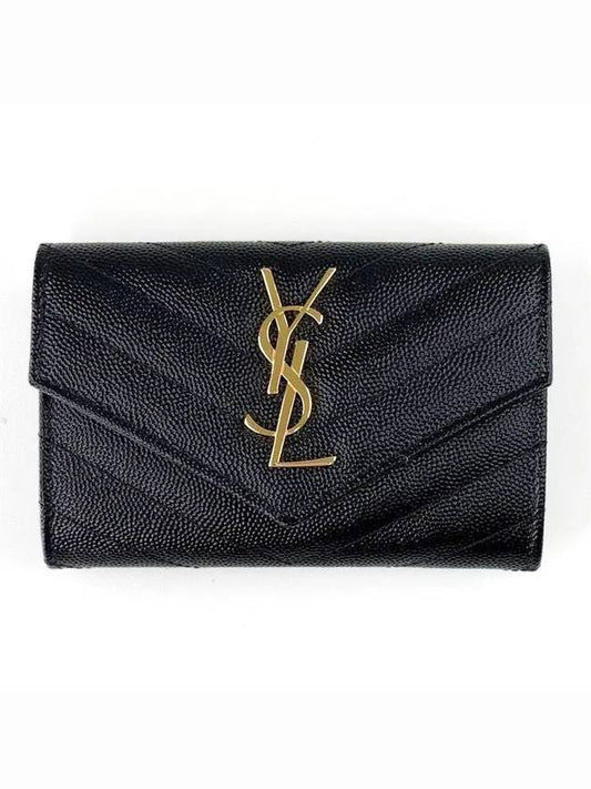 Monogram Envelope Small Half Wallet Black Gold - SAINT LAURENT - BALAAN 2