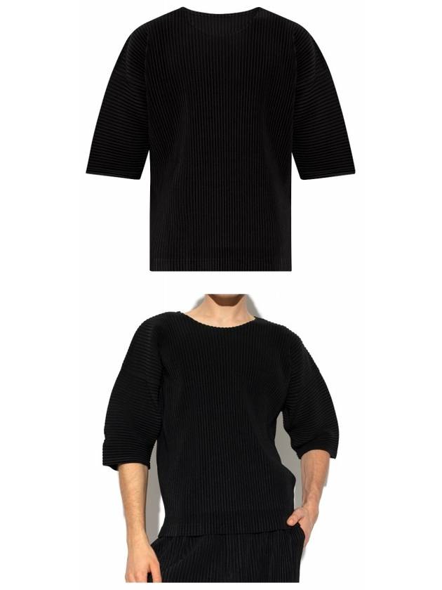 Homme Plissé Pleated Round Short Sleeve T-Shirt Black - ISSEY MIYAKE - BALAAN 5