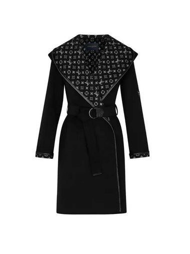 Women's Hooded Wrap Single Coat Black - LOUIS VUITTON - BALAAN 1