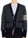 Mohair Tweed 4-Bar Classic V-neck Cardigan Navy - THOM BROWNE - BALAAN 2