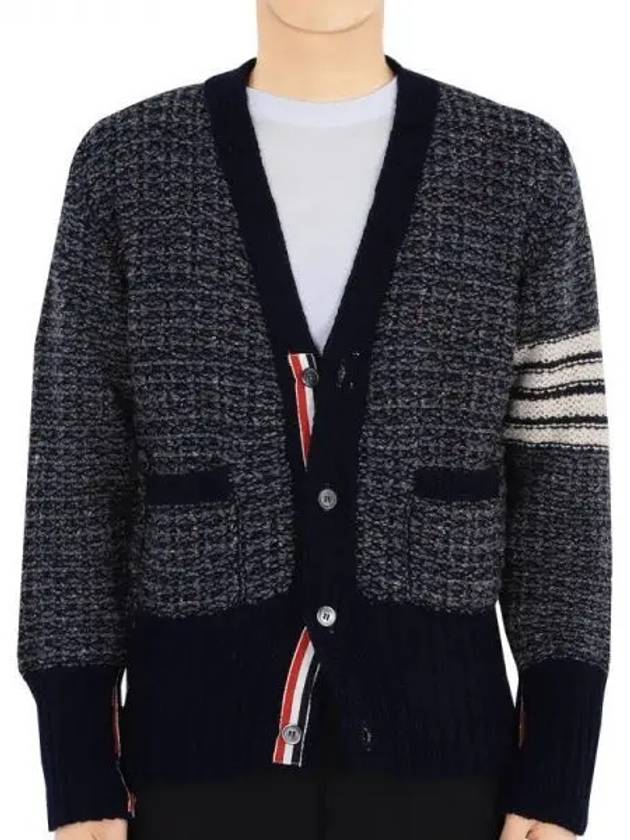 Mohair Tweed 4-Bar Classic V-neck Cardigan Navy - THOM BROWNE - BALAAN 2