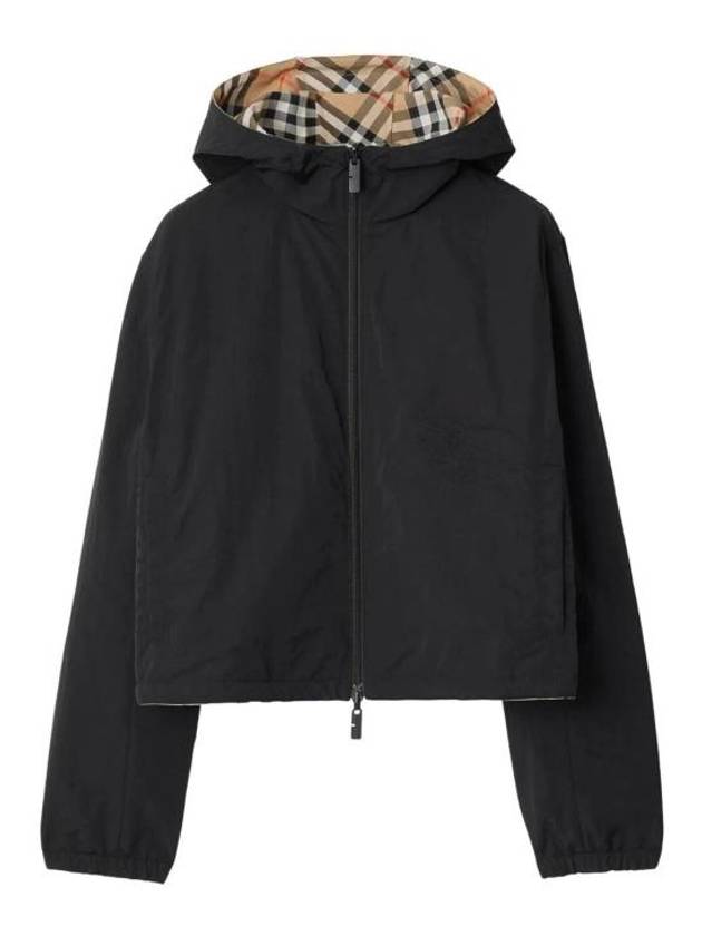 Crop Reversible Check Hooded Jacket Sand - BURBERRY - BALAAN 4