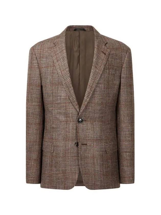 Men s Linen Blend Check Single Jacket Brown - GIORGIO ARMANI - BALAAN 1