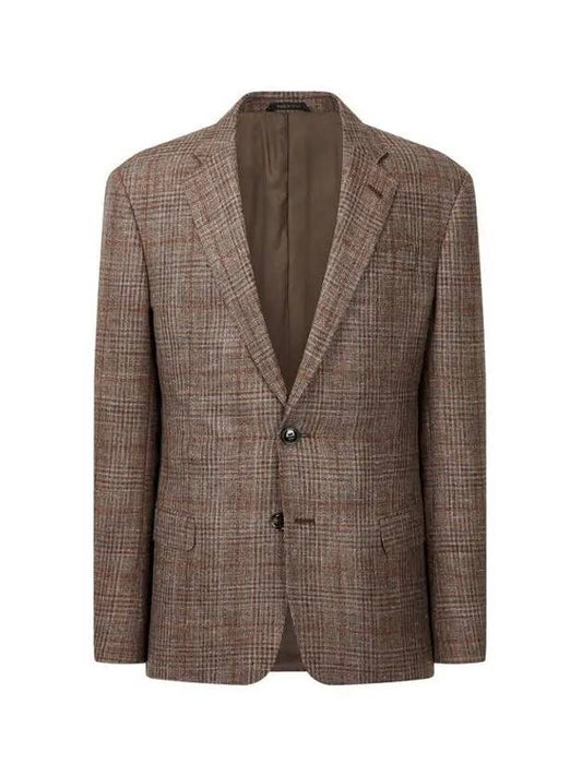 Men s Linen Blend Check Single Jacket Brown - GIORGIO ARMANI - BALAAN 1