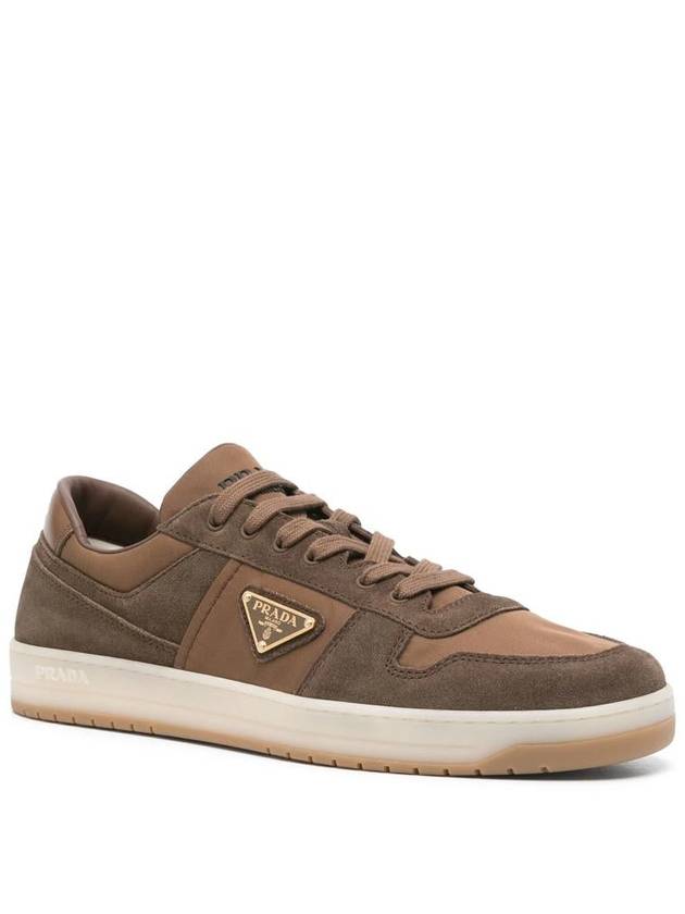 Triangle logo lace up low top sneakers brown - PRADA - BALAAN 3