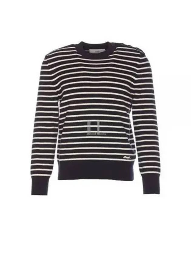 Striped Sailor Crew Neck Knit Top White Navy - AMI - BALAAN 2