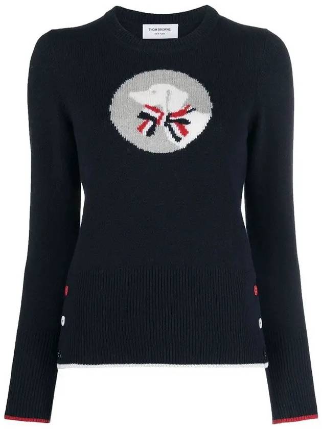 Hector Bow Virgin Wool Knit Top Navy - THOM BROWNE - BALAAN 2