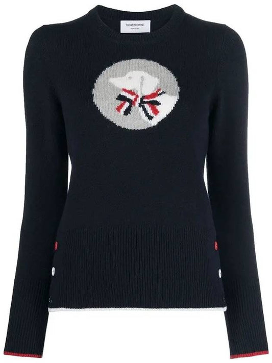 Hector Bow Virgin Wool Knit Top Navy - THOM BROWNE - BALAAN 2