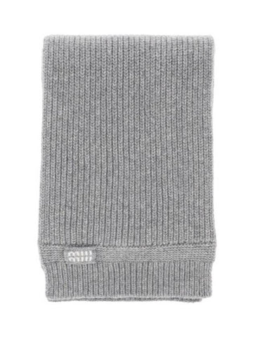 Intarsia Logo Wool Cashmere Muffler Grey - MIU MIU - BALAAN 1