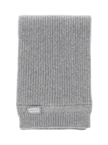 Intarsia Logo Wool Cashmere Muffler Grey - MIU MIU - BALAAN 1