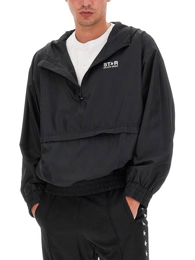 Men's Back Logo Hooded Windbreaker Black - GOLDEN GOOSE - BALAAN 1