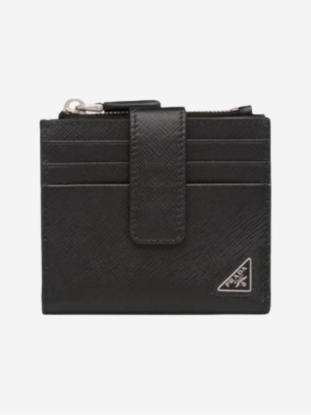 Triangle Logo Saffiano Leather Card Wallet Black - PRADA - BALAAN 2