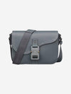 Saddle Mini Strap Grained Calfskin Messenger Bag Deep Grey - DIOR - BALAAN 1