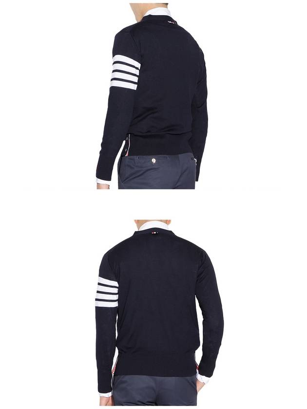 Men's Sustainable Classic Diagonal Wool Cardigan Navy - THOM BROWNE - BALAAN 6