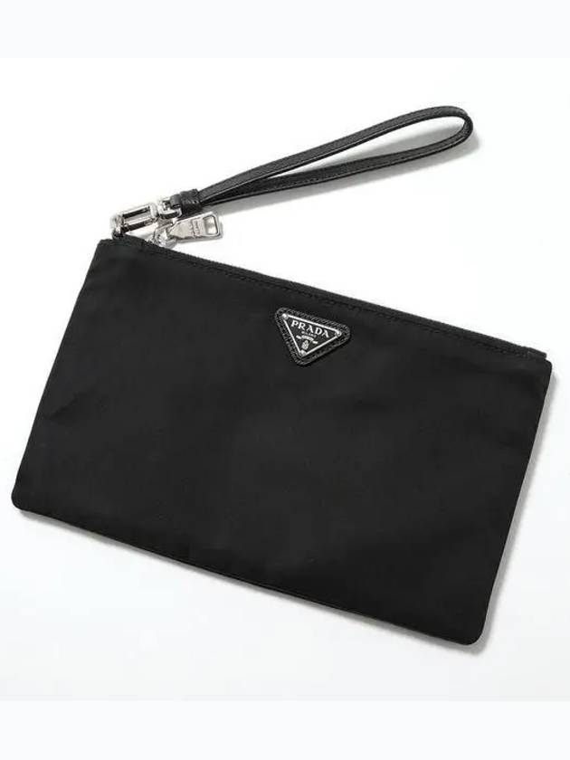 Saffiano Leather Strap Nylon Clutch Bag Black - PRADA - BALAAN 2