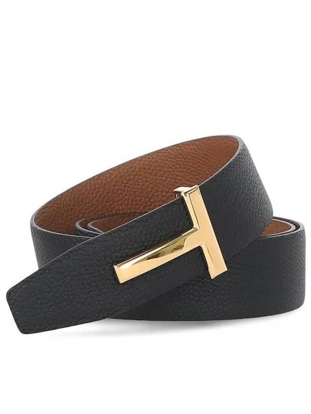 Gold Soft Grain Leather T Icon Belt Tan Black - TOM FORD - BALAAN 2