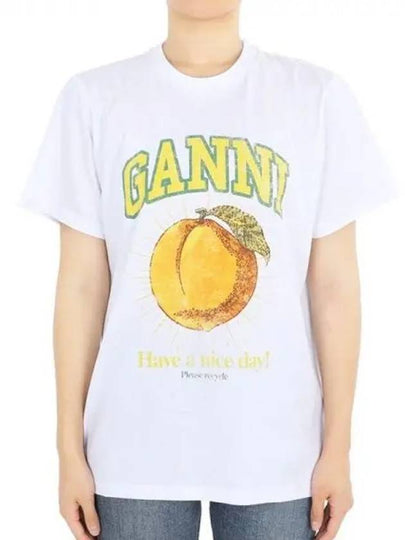 Women's Relaxed Peach Print Short Sleeve T-Shirt White - GANNI - BALAAN 2