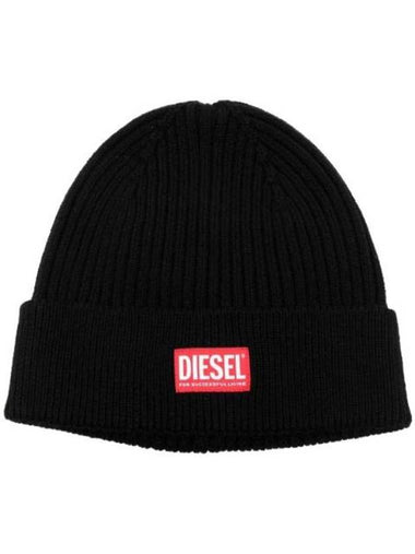 K Coder H Logo Patch Ribbed Beanie Black - DIESEL - BALAAN 1