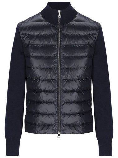 Logo Padded Wool Cardigan Navy - MONCLER - BALAAN 1