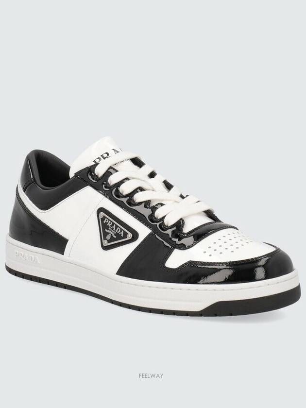 Men's Downtown Triangle Logo Leather Low Top Sneakers White Black - PRADA - BALAAN 4